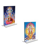 Car Desk/Table Top Lord Vishnu & Maa Lakhsmi Acrylic T-Style Photo Stand - 2.5x3.5 Inches, Compact and Stylish Spiritual Display, easily change  2 photos ( Pack of 1 )