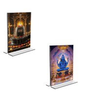 Car Desk/Table Top Lord Shiva & Shiva Lingam  Acrylic T-Style Photo Stand - 2.5x3.5 Inches, Compact and Stylish Spiritual Display, easily change  2 photos ( Pack of 1 )
