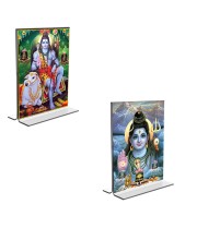 Car Desk/Table Top Lord Shiva  Acrylic T-Style Photo Stand - 2.5x3.5 Inches, Compact and Stylish Spiritual Display, easily change  2 photos ( Pack of 1 )