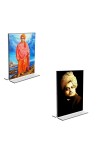 Car Desk/Table Top Swami Vivekananda Acrylic T-Style Photo Stand - 2.5x3.5 Inches, Compact and Stylish Spiritual Display, easily change  2 photos ( Pack of 1 )