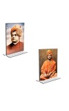 Car Desk/Table Top Swami Vivekananda Acrylic T-Style Photo Stand - 2.5x3.5 Inches, Compact and Stylish Spiritual Display, easily change  2 photos ( Pack of 1 )