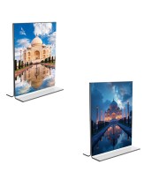Car Desk/Table Top Taj Mahal  Acrylic T-Style Photo Stand - 2.5x3.5 Inches, Compact and Stylish Spiritual Display, easily change  2 photos ( Pack of 1 )