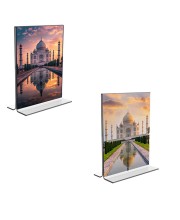 Car Desk/Table Top Taj Mahal  Acrylic T-Style Photo Stand - 2.5x3.5 Inches, Compact and Stylish Spiritual Display, easily change  2 photos ( Pack of 1 )
