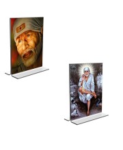 Car Desk/Table Top Sai Baba  Acrylic T-Style Photo Stand - 2.5x3.5 Inches, Compact and Stylish Spiritual Display, easily change  2 photos ( Pack of 1 )