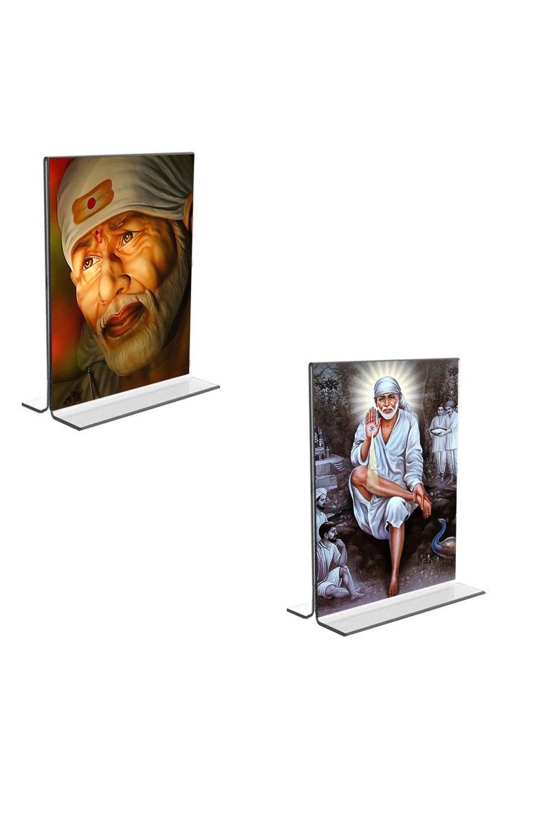 Car Desk/Table Top Sai Baba  Acrylic T-Style Photo Stand - 2.5x3.5 Inches, Compact and Stylish Spiritual Display, easily change  2 photos ( Pack of 1 )