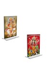 Car Desk/Table Top Maa Saraswati & Maa Lakhsmi  Acrylic T-Style Photo Stand - 2.5x3.5 Inches, Compact and Stylish Spiritual Display, easily change  2 photos ( Pack of 1 )