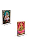 Car Desk/Table Top Maa Saraswati & Maa Lakhsmi  Acrylic T-Style Photo Stand - 2.5x3.5 Inches, Compact and Stylish Spiritual Display, easily change  2 photos ( Pack of 1 )