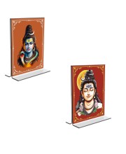 Car Desk/Table Top Lord Shiva  Acrylic T-Style Photo Stand - 2.5x3.5 Inches, Compact and Stylish Spiritual Display, easily change  2 photos ( Pack of 1 )