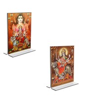 Car Desk/Table Top Lord Shiva & Lord Durga  Acrylic T-Style Photo Stand - 2.5x3.5 Inches, Compact and Stylish Spiritual Display, easily change  2 photos ( Pack of 1 )