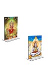 Car Desk/Table Top Lord Shiva & Lord Durga  Acrylic T-Style Photo Stand - 2.5x3.5 Inches, Compact and Stylish Spiritual Display, easily change  2 photos ( Pack of 1 )