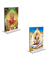 Car Desk/Table Top Lord Shiva & Lord Durga  Acrylic T-Style Photo Stand - 2.5x3.5 Inches, Compact and Stylish Spiritual Display, easily change  2 photos ( Pack of 1 )