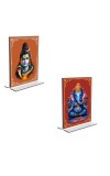 Car Desk/Table Top Lord Shiva & Lord Ganesh  Acrylic T-Style Photo Stand - 2.5x3.5 Inches, Compact and Stylish Spiritual Display, easily change  2 photos ( Pack of 1 )