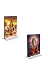 Car Desk/Table Top Lord Shiva & Lord Ganesh  Acrylic T-Style Photo Stand - 2.5x3.5 Inches, Compact and Stylish Spiritual Display, easily change  2 photos ( Pack of 1 )