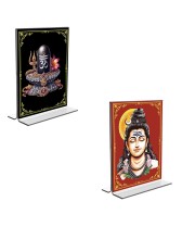 Car Desk/Table Top Lord Shiva  Acrylic T-Style Photo Stand - 2.5x3.5 Inches, Compact and Stylish Spiritual Display, easily change  2 photos ( Pack of 1 )