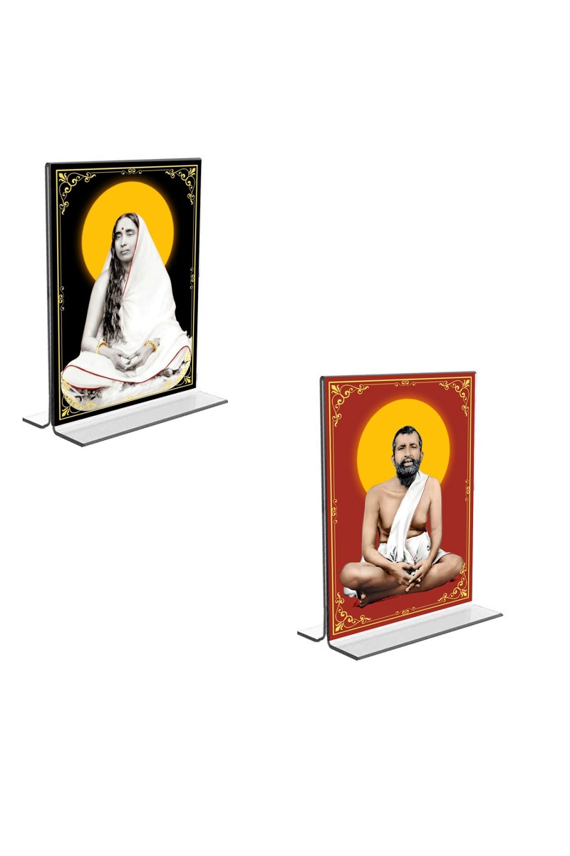 Car Desk/Table Top Sri Ramakrishna Paramhansa & Sarada Maa  Acrylic T-Style Photo Stand - 2.5x3.5 Inches, Compact and Stylish Spiritual Display, easily change  2 photos ( Pack of 1 )