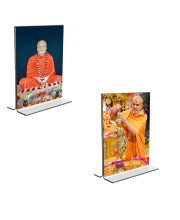 Car Desk/Table Top Sri Ramakrishna Paramhansa & Swami Narayan  Acrylic T-Style Photo Stand - 2.5x3.5 Inches, Compact and Stylish Spiritual Display, easily change  2 photos ( Pack of 1 )