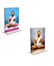 Car Desk/Table Top Sri Ramakrishna Paramhansa  Acrylic T-Style Photo Stand - 2.5x3.5 Inches, Compact and Stylish Spiritual Display, easily change  2 photos ( Pack of 1 )