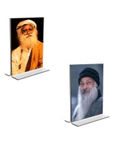 Car Desk/Table Top Sadhguru & Osho  Acrylic T-Style Photo Stand - 2.5x3.5 Inches, Compact and Stylish Spiritual Display, easily change  2 photos ( Pack of 1 )