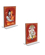 Car Desk/Table Top Sri Ram & cHanuman  Acrylic T-Style Photo Stand - 2.5x3.5 Inches, Compact and Stylish Spiritual Display, easily change  2 photos ( Pack of 1 )