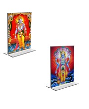 Car Desk/Table Top Sri Ram & Lord Vishnu  Acrylic T-Style Photo Stand - 2.5x3.5 Inches, Compact and Stylish Spiritual Display, easily change  2 photos ( Pack of 1 )
