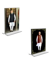 Car Desk/Table Top Sri Narendra Modi  Acrylic T-Style Photo Stand - 2.5x3.5 Inches, Compact and Stylish Spiritual Display, easily change  2 photos ( Pack of 1 )