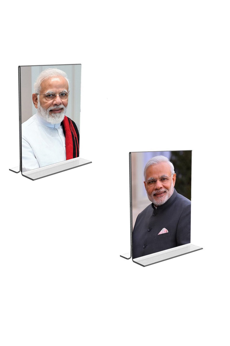 Car Desk/Table Top Sri Narendra Modi  Acrylic T-Style Photo Stand - 2.5x3.5 Inches, Compact and Stylish Spiritual Display, easily change  2 photos ( Pack of 1 )