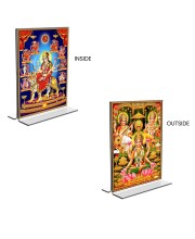 Car Desk/Table Top Maa Nava Durga & Maa Lakshmi Sri Ganesh Maa Saraswati  Acrylic T-Style Photo Stand - 2.5x3.5 Inches, Compact and Stylish Spiritual Display, easily change  2 photos ( Pack of 1 )