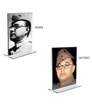 Car Desk/Table Top Netaji Subhas Chandra Bose  Acrylic T-Style Photo Stand - 2.5x3.5 Inches, Compact and Stylish Spiritual Display, easily change  2 photos ( Pack of 1 )