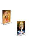 Car Desk/Table Top Maa Saraswati & Maa Lakshmi  Acrylic T-Style Photo Stand - 2.5x3.5 Inches, Compact and Stylish Spiritual Display, easily change  2 photos ( Pack of 1 )