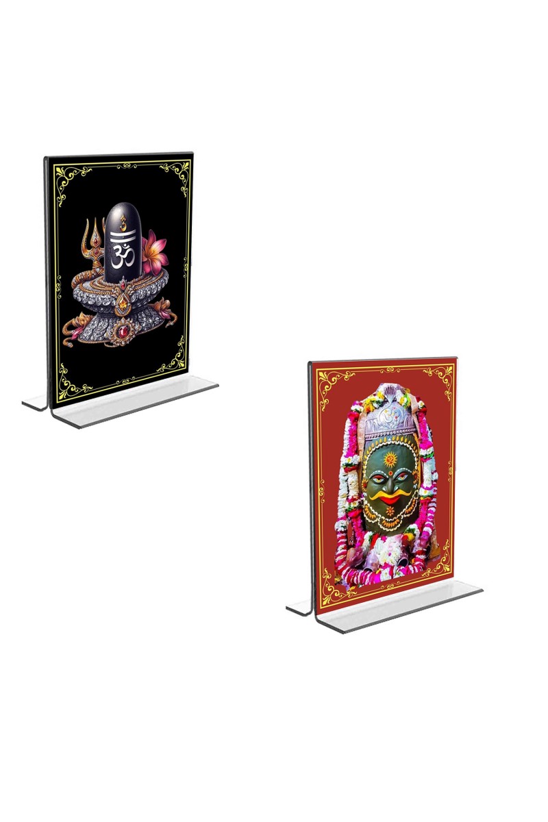 Car Desk/Table Top Lord Shiva Lingam Acrylic T-Style Photo Stand - 2.5x3.5 Inches, Compact and Stylish Spiritual Display, easily change  2 photos ( Pack of 1 )