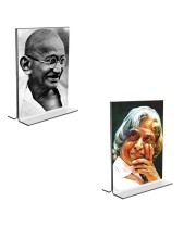 Car Desk/Table Top Mahatma Gandhi & APJ Abdul Kalam  Acrylic T-Style Photo Stand - 2.5x3.5 Inches, Compact and Stylish Spiritual Display, easily change  2 photos ( Pack of 1 )