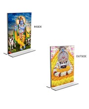 Car Desk/Table Top Lord Khatu shyam & Sri Krishna  Acrylic T-Style Photo Stand - 2.5x3.5 Inches, Compact and Stylish Spiritual Display, easily change  2 photos ( Pack of 1 )