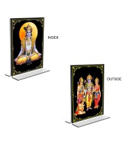Car Desk/Table Top Sri Krishna & Ram Darbar  Acrylic T-Style Photo Stand - 2.5x3.5 Inches, Compact and Stylish Spiritual Display, easily change  2 photos ( Pack of 1 )