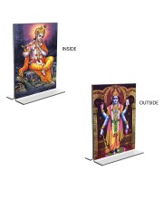 Car Desk/Table Top Sri Krishna & Lord Narayan  Acrylic T-Style Photo Stand - 2.5x3.5 Inches, Compact and Stylish Spiritual Display, easily change  2 photos ( Pack of 1 )