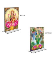 Car Desk/Table Top Maa Lakshmi Acrylic T-Style Photo Stand - 2.5x3.5 Inches, Compact and Stylish Spiritual Display, easily change  2 photos ( Pack of 1 )