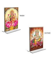 Car Desk/Table Top Maa Lakshmi & Sri Ganesh  Acrylic T-Style Photo Stand - 2.5x3.5 Inches, Compact and Stylish Spiritual Display, easily change  2 photos ( Pack of 1 )