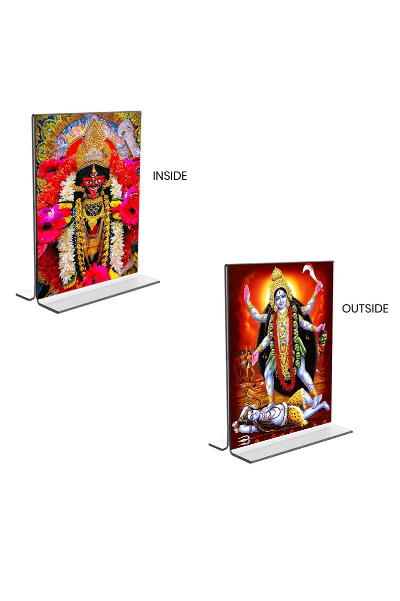 Car Desk/Table Top Maa Kali  Acrylic T-Style Photo Stand - 2.5x3.5 Inches, Compact and Stylish Spiritual Display, easily change  2 photos ( Pack of 1 )