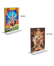 Car Desk/Table Top Maa Kali & Maa Durga  Acrylic T-Style Photo Stand - 2.5x3.5 Inches, Compact and Stylish Spiritual Display, easily change  2 photos ( Pack of 1 )