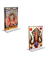 Car Desk/Table Top Maa Kali & Dakshineswar Kali  Acrylic T-Style Photo Stand - 2.5x3.5 Inches, Compact and Stylish Spiritual Display, easily change  2 photos ( Pack of 1 )