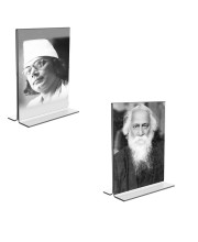 Car Desk/Table Top  Kazi Nazrul & Sri Rabindranath Tagore Acrylic T-Style Photo Stand - 2.5x3.5 Inches, Compact and Stylish Spiritual Display, easily change  2 photos ( Pack of 1 )