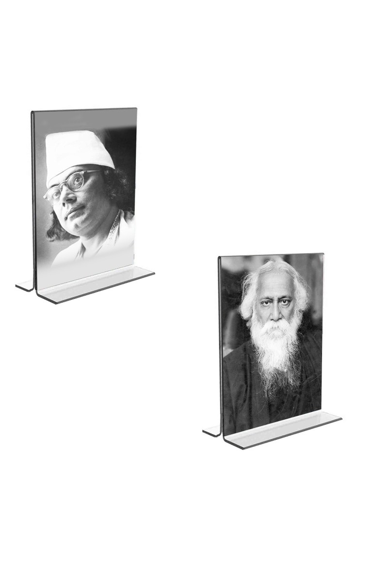 Car Desk/Table Top  Kazi Nazrul & Sri Rabindranath Tagore Acrylic T-Style Photo Stand - 2.5x3.5 Inches, Compact and Stylish Spiritual Display, easily change  2 photos ( Pack of 1 )