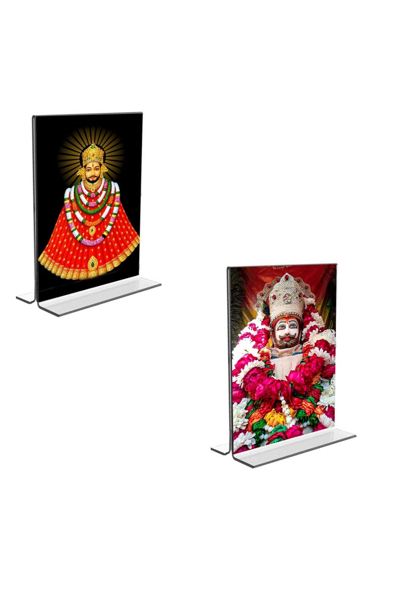 Car Desk/Table Top Lord Khatu shyam  Acrylic T-Style Photo Stand - 2.5x3.5 Inches, Compact and Stylish Spiritual Display, easily change  2 photos ( Pack of 1 )