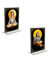 Car Desk/Table Top Lord Krishna  Acrylic T-Style Photo Stand - 2.5x3.5 Inches, Compact and Stylish Spiritual Display, easily change  2 photos ( Pack of 1 )