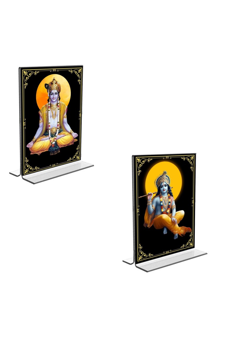Car Desk/Table Top Lord Krishna  Acrylic T-Style Photo Stand - 2.5x3.5 Inches, Compact and Stylish Spiritual Display, easily change  2 photos ( Pack of 1 )