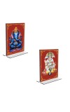 Car Desk/Table Top Sri Ganesh & Panchmukhi Hanuman  Acrylic T-Style Photo Stand - 2.5x3.5 Inches, Compact and Stylish Spiritual Display, easily change  2 photos ( Pack of 1 )