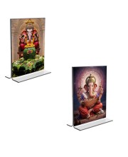 Car Desk/Table Top Sri Ganesh  Acrylic T-Style Photo Stand - 2.5x3.5 Inches, Compact and Stylish Spiritual Display, easily change  2 photos ( Pack of 1 )