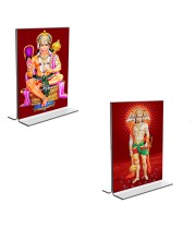Car Desk/Table Top Sri Hanuman & Panchmukhi Hanuman  Acrylic T-Style Photo Stand - 2.5x3.5 Inches, Compact and Stylish Spiritual Display, easily change  2 photos ( Pack of 1 )