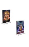 Car Desk/Table Top Sri Hanuman & Lord Shiva  Acrylic T-Style Photo Stand - 2.5x3.5 Inches, Compact and Stylish Spiritual Display, easily change  2 photos ( Pack of 1 )