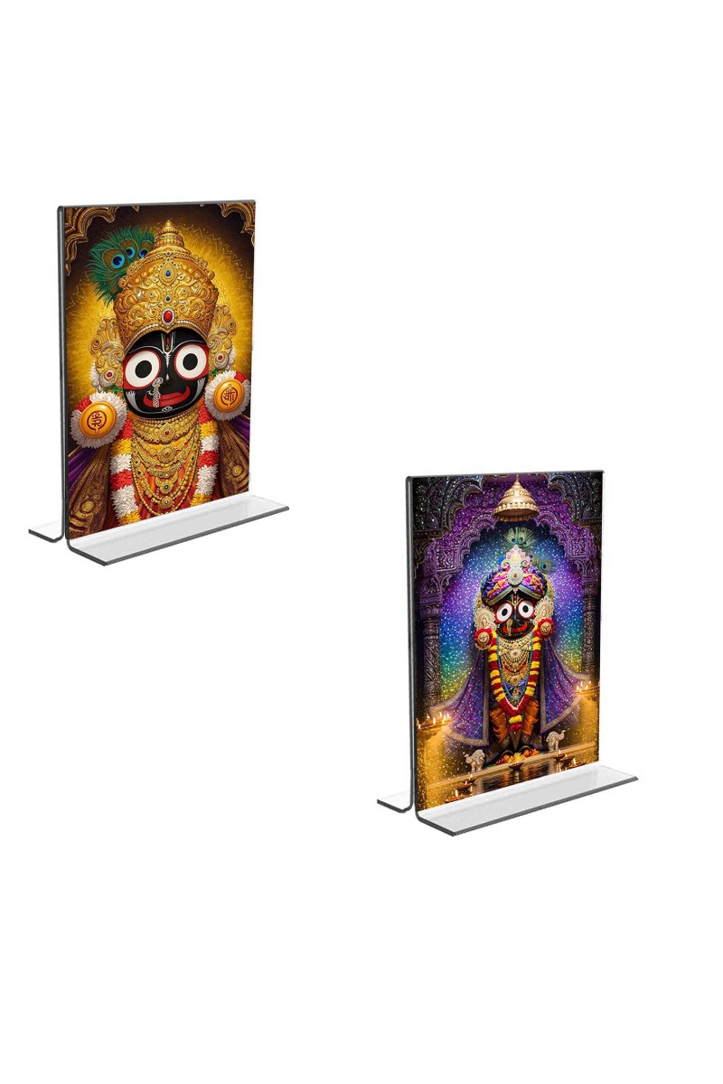 Car Desk/Table Top Lord Jagannath  Acrylic T-Style Photo Stand - 2.5x3.5 Inches, Compact and Stylish Spiritual Display, easily change  2 photos ( Pack of 1 )