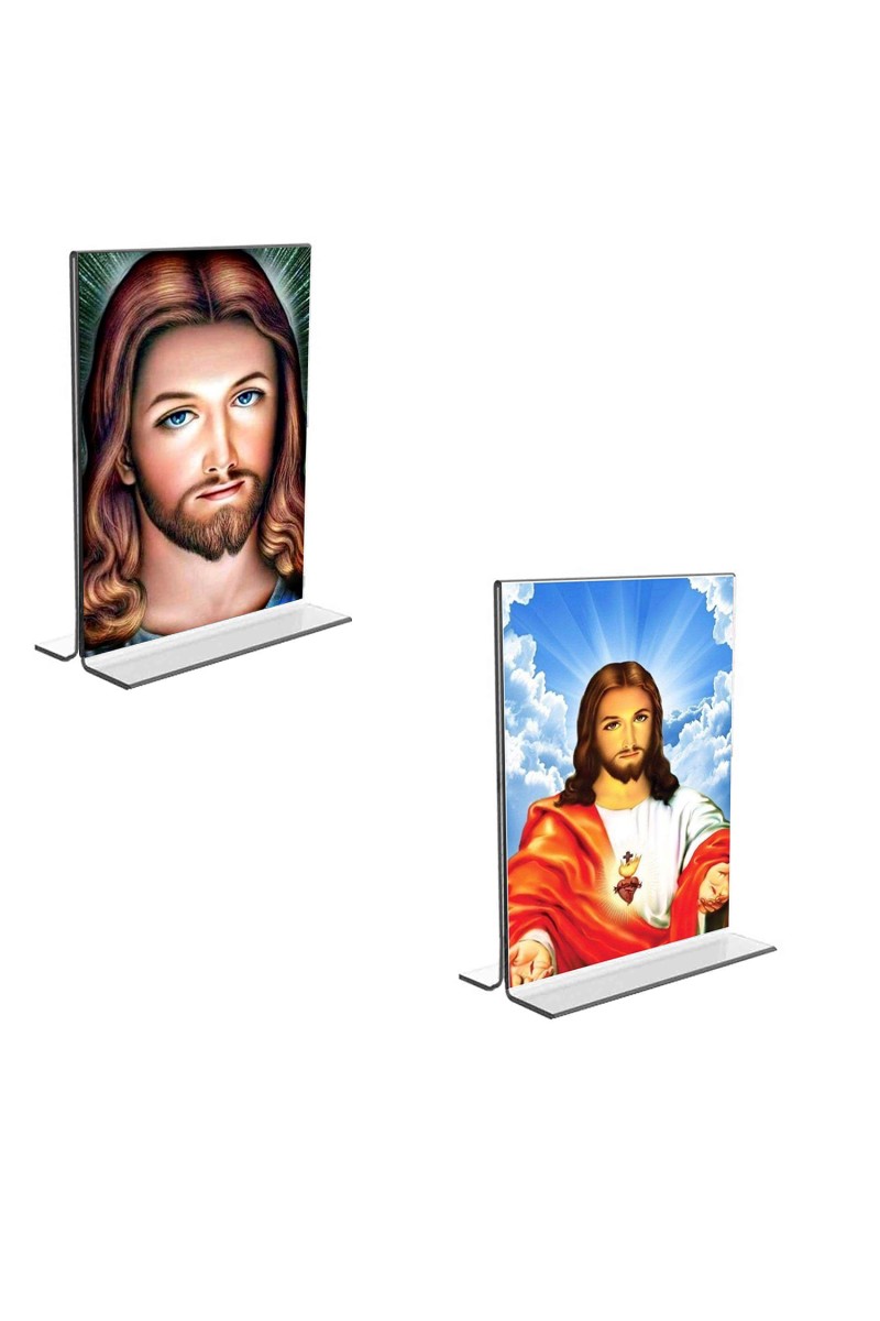 Car Desk/Table Top Jesus Crist  Acrylic T-Style Photo Stand - 2.5x3.5 Inches, Compact and Stylish Spiritual Display, easily change  2 photos ( Pack of 1 )